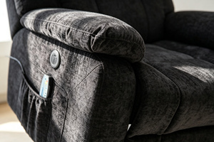 Sillón <span class=keywords><strong>Reclinable</strong></span> Eléctrico de Chenilla <span class=keywords><strong>Gris</strong></span> Oscuro para Personas Mayores, Reclinación Completa, Masaje de 8 Puntos, Calefacción, Control Remoto, Puerto USB, Doble Lateral - Product Image 2
