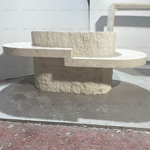 Bắc Âu ánh sáng sang trọng Tay Chạm Khắc thiết kế Ý tự nhiên chia bề mặt cổ dài travertine trắng đá vôi Bàn cà phê - Product Image 3