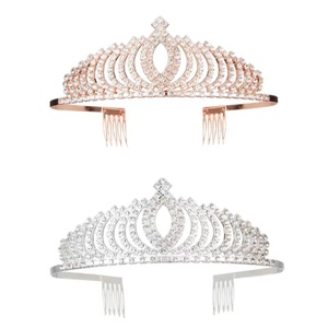 Vente en gros diadème <span class=keywords><strong>de</strong></span> mariage antique en cristal rose et or pour mariée diadème <span class=keywords><strong>de</strong></span> mariée couronne avec peignes latéraux - Product Image 1