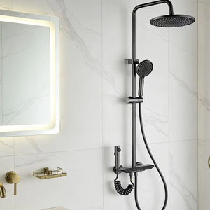 Ensemble de douche thermostatique LED <span class=keywords><strong>noir</strong></span> à jet doux, barre coulissante en acier inoxydable, jets de plafond et douchette à main, finition mate polie, moderne pour appartement - Product Image 1