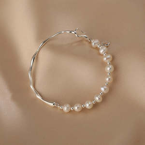Pulsera de Plata de Ley S925 WENCHI con Perla Natural y Diseño de Bambú 400g - Product Image 4