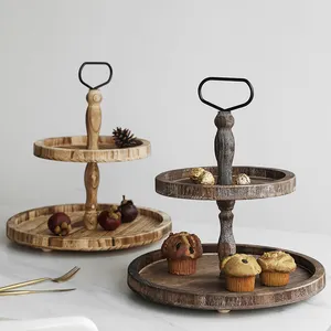 Decorazioni per la casa rustico rotondo fattoria cucina decorazione della tavola che serve vassoio a strati in legno per cibo frutta Cupcake Display