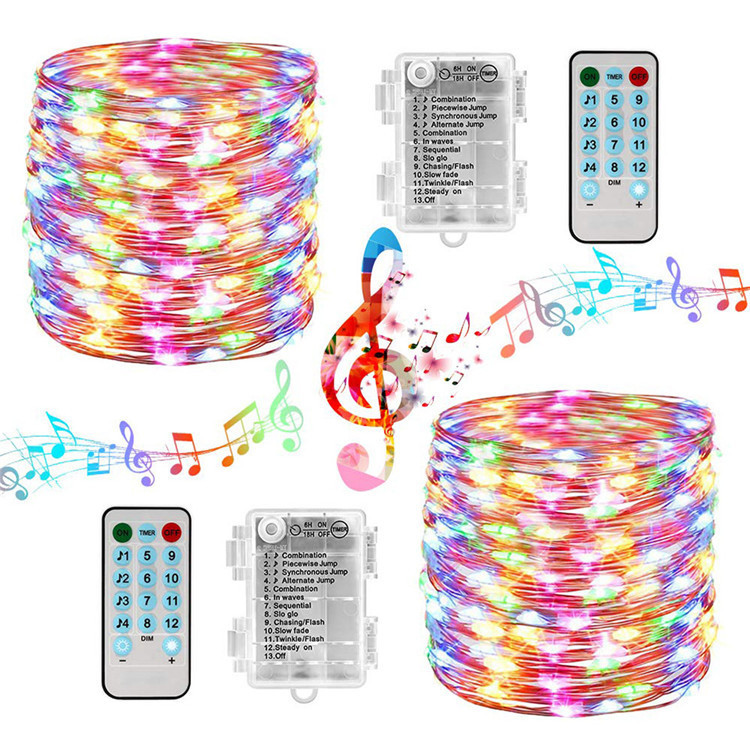 Garland Fairy Twinkle String Lights Music for Christmas Decor Features Cactus Flamingo Copper Wire Remote Control for Wedding
