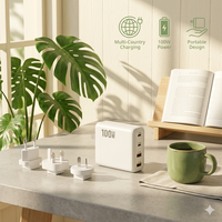 Chargeur rapide multi-ports 100W GaN avec prises interchangeables EU, UK, AU, USB-C, USB-A, adaptateur secteur PD QC pour ordinateur portable et téléphone