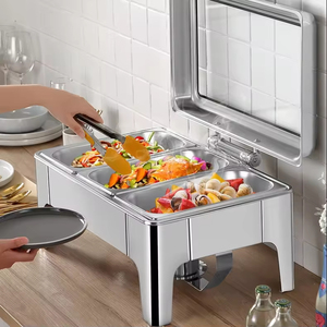 Plato de frotamiento rectangular de acero inoxidable, juego de Buffet, platos de cheffing dorados y plateados con plato de frotamiento interior dividido para catering - Product Image 4