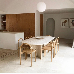 Luxe natuurlijke travertijn eettafel, moderne eenvoudige rechthoekige onderhandelingstafel, travertijn eettafel - Product Image 2