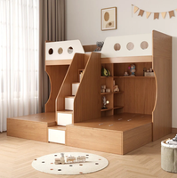 Lit superposé personnalisé en bois massif pour enfants avec armoire et bureau intégrés, et dressing intégré