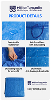 Bâche en toile plastique PE MILLION 4x6m noire et argentée, durable, 200GSM, résistante aux intempéries