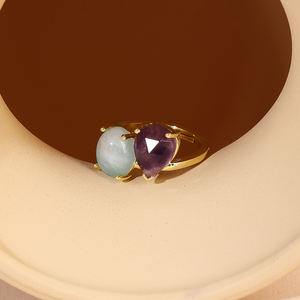 Anillo de cristal de Aguamarina Natural romántico, ajuste de garra, piedra preciosa múltiple, redimensionable para boda, aniversario, fiesta de compromiso, moda - Product Image 4