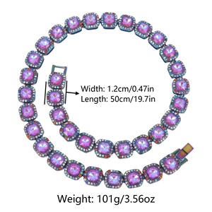 Cadena de Eslabones de Cristal de Alta Gama Estilo Europeo-Americano, 12mm, con Cristales Incrustados de Aleación de Zinc, Colorida, Estilo Hip Hop Cubano - Product Image 2