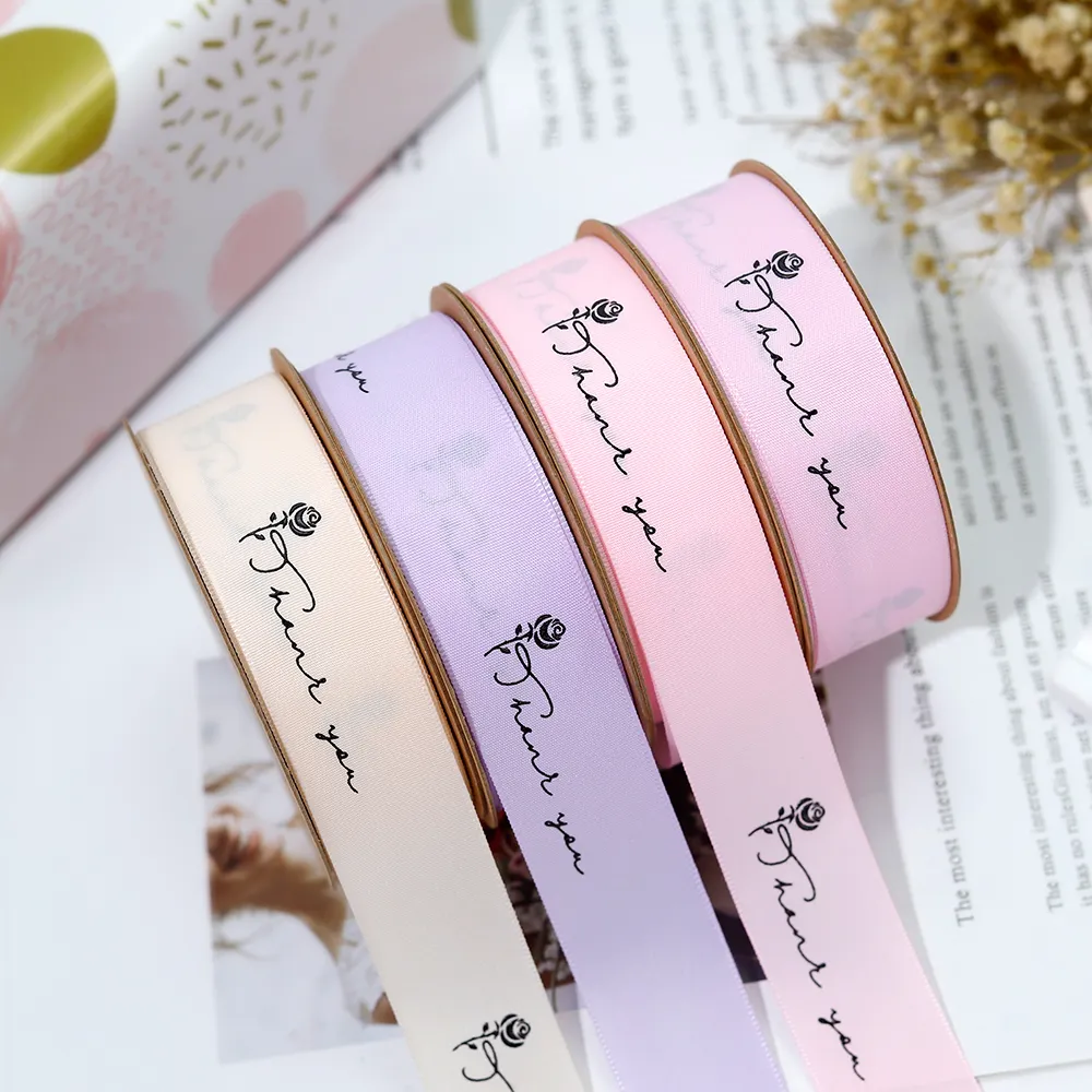 Wholesale Price Christmas Gift Wrapping Ribbon Custom Printed Logo Polyester Ribbon Soild Color Satin Ribbons for Box Packing