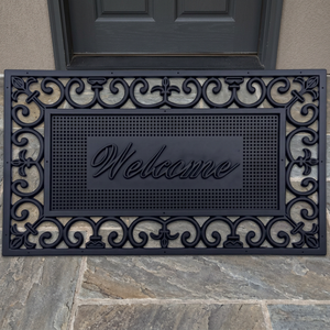 Indus Iron Pin Welcome Mat Rectangle Machine Made Flower Style <b>Rubber</b> Non-Slip Backing Washable Durable Eco-Friendly Lightweight - Product Image 3