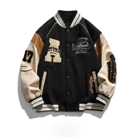 Veste de Baseball Patchwork à la Mode Personnalisée pour Hommes Automne Hiver Coton Vintage Style Américain Technique Brodée Coupe Ample
