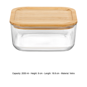 <b>Container</b> Quadro with Lid Bamboo Frigoverre Bormioli <b>Glass</b> 2.03 l 18.8 x 8 h cm Equipment Restaurant Supplies Wholesale - Product Image 3