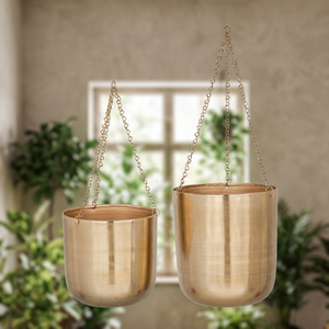Decorative Brass finished Bowl Hanging <b>Planter</b> with Metal Chains - Product Image 3