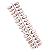 Ongles artificiels à presser, style français, effet œil-de-chat, bord rouge, forme carrée, longueur moyenne, 30 pièces, très demandés