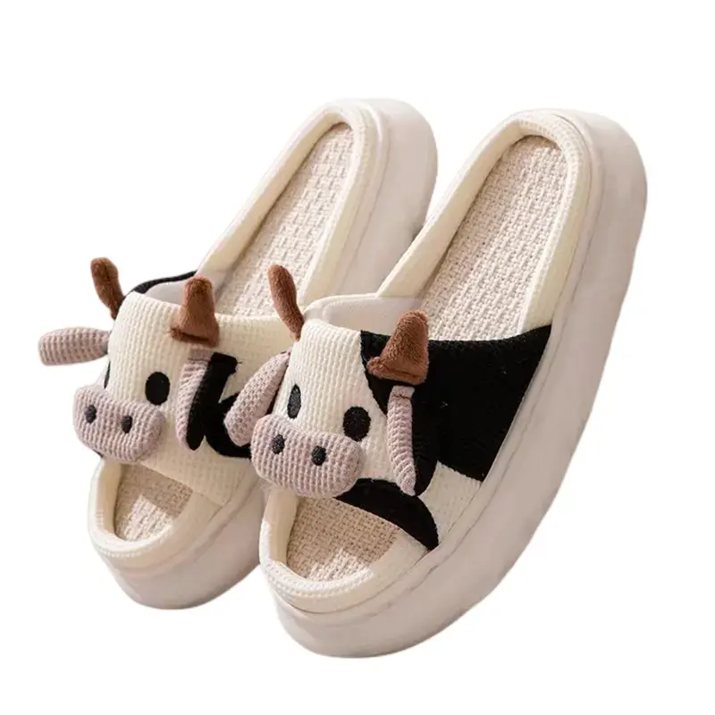 Cómodas vacas Rana animal Four Seasons Lino Apertura PVC Fondo Sandalias y zapatillas de verano Zapatillas de lino