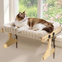 Tempat Tidur Kucing di Jendela, Hammock Kucing untuk Dalam Ruangan dengan Rangka Kayu yang Dapat Disesuaikan