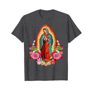 Vente en gros de t-shirts personnalisés en coton pour hommes et femmes, avec l'image de Notre-Dame de Guadalupe, la Sainte Vierge Marie, t-shirts surdimensionnés - Product Image 4