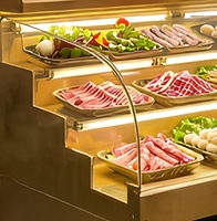 Refroidisseur d'air commercial à refroidissement direct avec présentoir en échelle pour buffet de restaurant en acier inoxydable - Légumes, viande, fruits de mer
