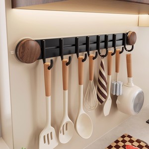 Wall Mounted <b>Kitchen</b> <b>Hooks</b> With Suction Cups No Drill Installation For Utensil Storage Walnut Finish Rectangle Shape - Product Image 1