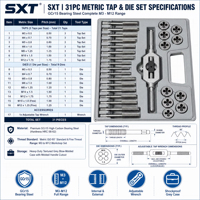Kit de tarauds et filières en acier SXT 31 pièces, outils de filetage métrique avec tarauds, filières et clés pour la réparation de filetages métalliques
