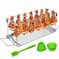 DAPHYLA DP-7259 Soporte para Asar Patas y Alas de Pollo de Acero Inoxidable con 14 Ranuras y Bandeja Recolectora de Grasa, Apto para Parrilla de Carbón y Camping, Lavable en Lavavajillas