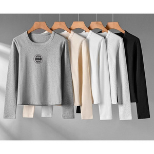 240GSM 91.5% Cotton 8.5% Spandex Casual <b>Women</b> Autumn Long Sleeve <b>Thermal</b> Knitted Fleece Undershirt Winter Base Layer - Product Image 1