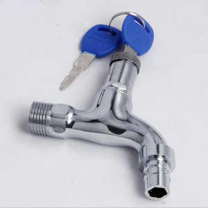 ก๊อกน้ำแบบล็อคได้ วาล์วทองเหลืองชุบโครเมียม ติดผนัง แบบก้านเดี่ยว ใช้ได้ทั้งภายนอกและภายใน - Product Image 1