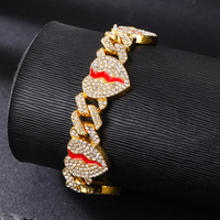 Collier en alliage style hip-hop européen et américain, chaîne cubaine, cœur craquelé, tendance, raffiné, luxe léger, avec cristaux