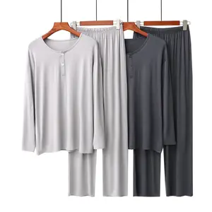 High Quality Custom Modal Men Pajamas 2 Piece Set O Neck Comfortable Cozy Long Sleeve Lounge Wear Pyjama Modal Men's Sleepwear