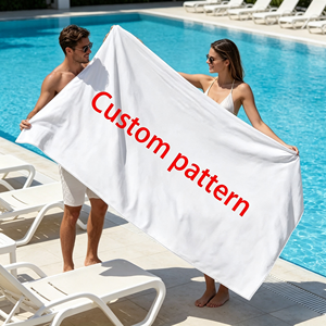 Serviette de plage en coton personnalisable avec logo, vente en gros, surdimensionnée, douce, absorbante, pour piscine, voyage, resort et natation - Product Image 1