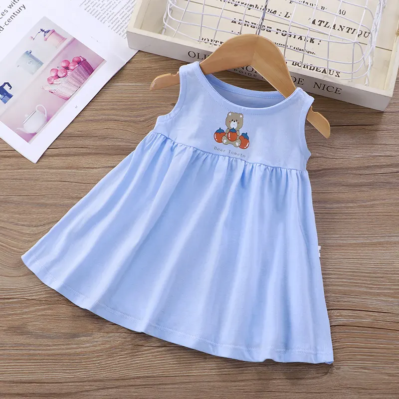 OEM Low MOQ Children Girls Boutique Clothing Floral Prints Short Sleeve O Neck Baby Toddler Cotton Twirl Dresses