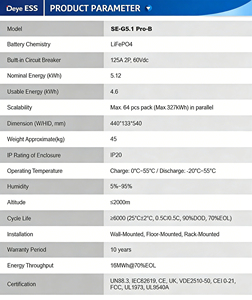 แบตเตอรี่ Deye SE-G5.1 Pro-B Smart BMS LiFePO4 51.2V 100Ah 5.12kWh 6000 รอบการใช้งาน สำหรับเก็บพลังงานแสงอาทิตย์สำหรับที่อยู่อาศัย - Product Image 5