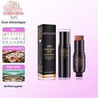 Stick de maquillage multifonctionnel 2 en 1 à marque privée avec pinceau intégré, boîtier noir et or de luxe, 12 teintes, haute couvrance