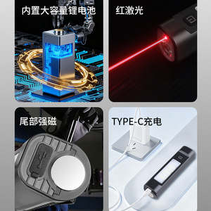 ไฟจักรยานแม่เหล็กอะลูมิเนียมอัลลอยด์ยี่ห้อ Yueli พร้อมการชาร์จ USB-C 4 โหมด กันน้ำระดับ IPX4 สีดำ - Product Image 1