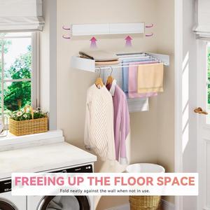 ราวตากผ้าติดผนังแบบพับเก็บได้ ทำจากโลหะ สำหรับห้องน้ำ - Product Image 2