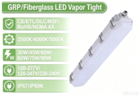 Boîtier en fibre de verre pour éclairage étanche aux vapeurs, résistant aux produits chimiques, étanche IP67, 13500 lumens, dimmable 0-10V, homologué CE, IRC 80, garantie 5 ans