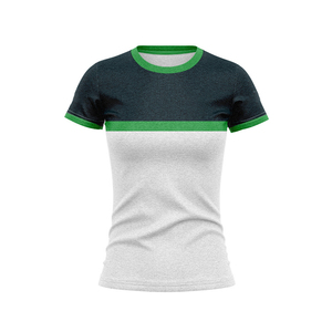 T-shirt à col rond pour femme NRL Color Block, T-shirt à manches courtes Ringer pour femme de la ligue de rugby, noir et blanc chiné avec accents verts - Product Image 1