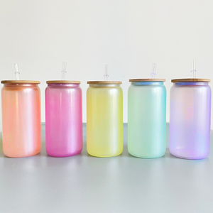 16oz Glow in the Dark Verres vierges Sublimation Iridescent Coffee Beer Can Verre avec couvercle et paille pour impression par transfert de chaleur - Product Image 3
