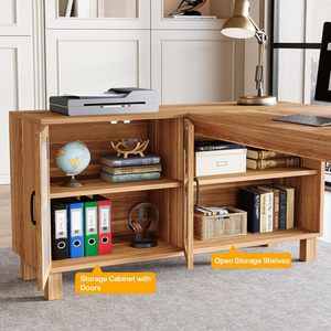 SENYU Bureau d'angle en L en bois massif avec armoire de rangement en verre Changhong, idéal pour l'étude et l'ordinateur à domicile, direct usine transfrontalière - Product Image 3