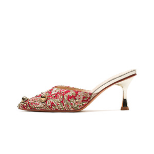 Mules synthétiques à bout pointu avec strass, talons hauts, pantoufles d'été pour femmes, doublure en microfibre 6776-2 - Product Image 5