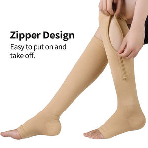 Wholesale <b>Women</b> Zipper Compression <b>Socks</b> Zip Leg Support Knee Sox Open Toe Solid Color <b>Sock</b> Fashion and Leak - Product Image 5