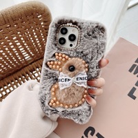 Coque de téléphone pour iPhone 13 Pro Max, motif lapin perlé, nouvelle imitation cuir, design créatif et mignon pour filles, vente en gros