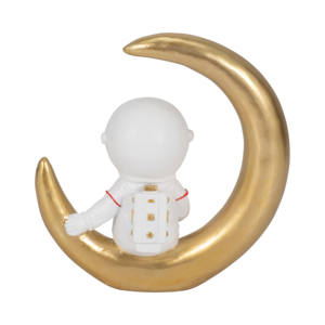 Statuetta di Astronauta con Luna Crescente, Scultura in Poliresina, Decorazione Celeste per Mensole e Tavolini - Product Image 4