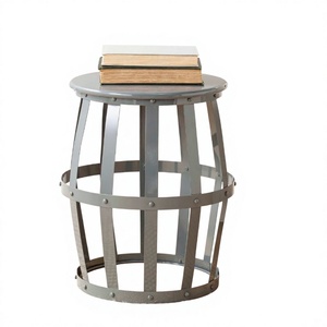 Luxury Iron Galvanized Drum <b>Stool</b> with <b>Storage</b> Modern Round Ottoman for Living Room Home Decor Furniture Hotels Apartment Use - Product Image 1