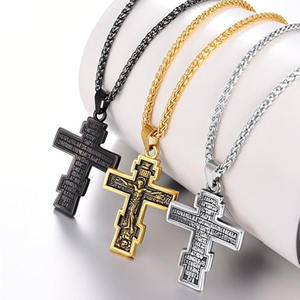 Collar de Cruz de <span class=keywords><strong>Jesús</strong></span> de Acero Inoxidable para Hombre, Cadena Figaro Inspirada en la Biblia Sagrada Ortodoxa Rusa - Product Image 6