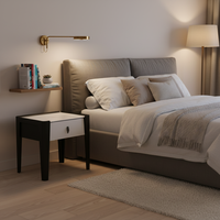 Table de chevet moderne en bois noir fait main avec plateau en pierre, 1 tiroir, pour chambre à coucher, salon et hôtel