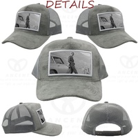 Offre Spéciale 5 panneaux appliqués patchs noir et blanc velours chapeaux de camionneur personnalisé broderie logo maille arrière velours casquettes de camionneur Patch