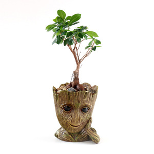 Cute Small <strong>Planter</strong> with Bamboo Tray Mini Ceramic Pot - Product Image 2